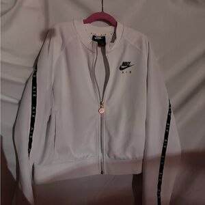 Nike White Women's Zip Bomber Jacket with Black Sleeve logo